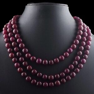 Elegant 3 Strand Red Ruby 980 Cts  Necklace